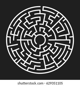 Circle Maze. Labyrinth with Entry and Exit. Find the Way Out Concept. Vector Illustration.