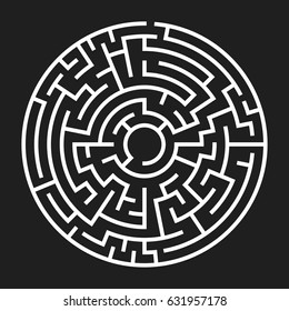 Circle Maze. Labyrinth with Entry and Exit. Find the Way Out Concept. Vector Illustration.