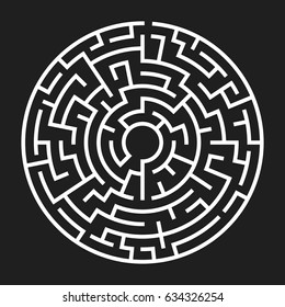 Circle Maze. Labyrinth with Entry and Exit. Find the Way Out Concept. Vector Illustration.