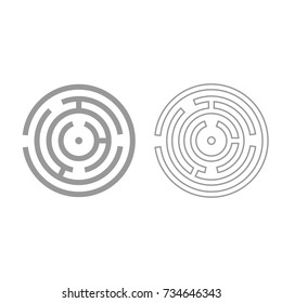 Circle maze or labyrinth grey set icon .