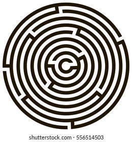 Circle maze / labyrinth on white background, illustration of educational kids game, for children books and leisure, with solution