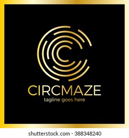 Circle Maze Logotype - Letter C logo. Luxury, royal metal gold