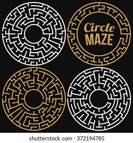 Circle Maze Set. Labyrinth with Entry and Exit. Find the Way Out Concept. Transportation. Logistics Abstract Background Concept. Transportation and Logistics Concept. Vector Illustration.