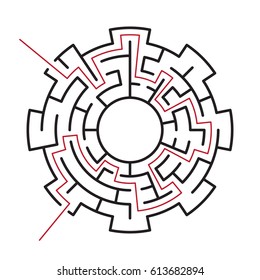 Circle Maze with Solution. Vector illustration.