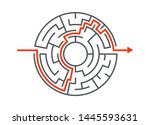 Circle maze vector labyrinth game. Round puzzle circular maze with solution. Complex labyrunth pattern.