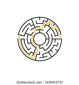 Circle maze vector labyrinth game. Round puzzle circular maze with solution. Complex labyrunth pattern.