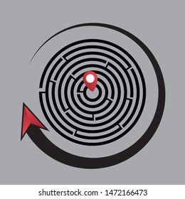 Circle maze vector labyrinth game. Round puzzle circular maze with solution. Complex labyrinth with trendy flat design, good for background, game, logo design - Powered by Shutterstock - Get 15% off with code: PIKWIZARD15