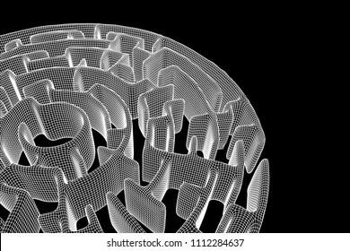 Circle Maze Wireframe low poly mesh construction. Labyrinth with Entry and Exit. Find the Way Out Concept. Transportation. Logistics Abstract Background Concept. Vector Illustration.