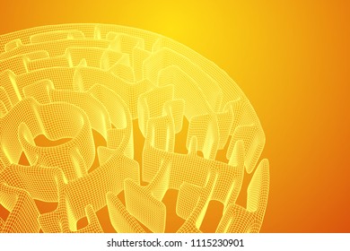 Circle Maze Wireframe low poly mesh construction. Labyrinth with Entry and Exit. Find the Way Out Concept. Transportation. Logistics Abstract Background Concept. Vector Illustration.