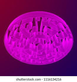 Circle Maze Wireframe low poly mesh construction. Labyrinth with Entry and Exit. Find the Way Out Concept. Transportation. Logistics Abstract Background Concept. Vector Illustration.