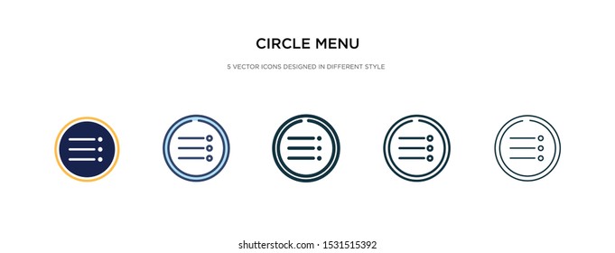 circle menu icon in different style vector illustration. two colored and black circle menu vector icons designed in filled, outline, line and stroke style can be used for web, mobile, ui