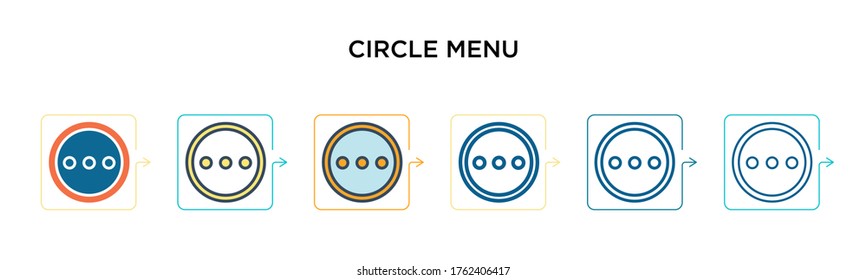 Circle menu vector icon in 6 different modern styles. Black, two colored circle menu icons designed in filled, outline, line and stroke style. Vector illustration can be used for web, mobile, ui
