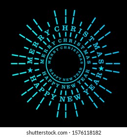 Circle of merry christmas text with sunbrust vector illustration