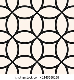 Circle mesh seamless pattern. Minimalist vector texture with delicate grid, net, lattice, curved lines. Simple abstract black and white geometric background, repeat tiles. Monochrome minimal design 