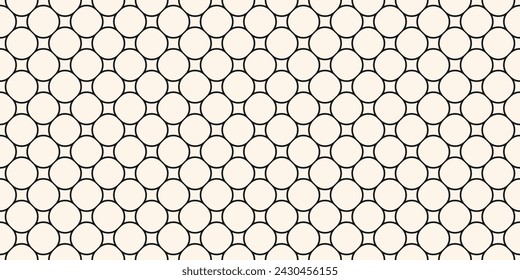 Circle mesh texture. Vector monochrome seamless pattern with circular grid, thin curved lines, lattice, net. Simple geometric background. Elegant minimal black and white ornament. Repeating design