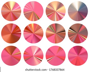 circle metallic gradient disk elements vector collection. Isolated abstract swatches. Banner metal gradient texture templates. Icon backgrounds material design.