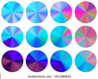 circle metallic gradient ux button elements vector collection. Polished multicolor swatches. Button metal gradient texture templates. Icon backgrounds material design.