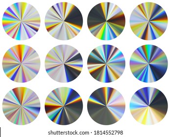 circle metallic gradient ux button elements vector collection. Isolated multicolor swatches. Banner metal gradient texture templates. Label backgrounds material design.