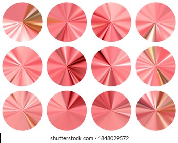 circle metallic gradient ux button elements vector set. Polished decorative medal shapes. Banner metal gradient texture backgrounds. Label backgrounds material design.