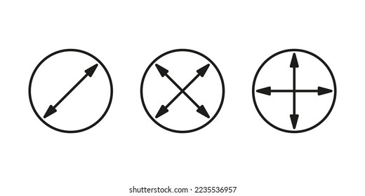 Circle meter, size area icon set. Measuring surface dimension sign. Measure of place with length and width arrow of round. Quantity metre of circle space. Vector illustration