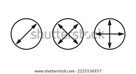 Circle meter, size area icon set. Measuring surface dimension sign. Measure of place with length and width arrow of round. Quantity metre of circle space. Vector illustration