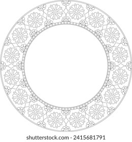 Circle mexican floral folk pattern frame. Use for copy space, invitations,greetings,holiday events, coloring page, embroidery template. Black outline contour