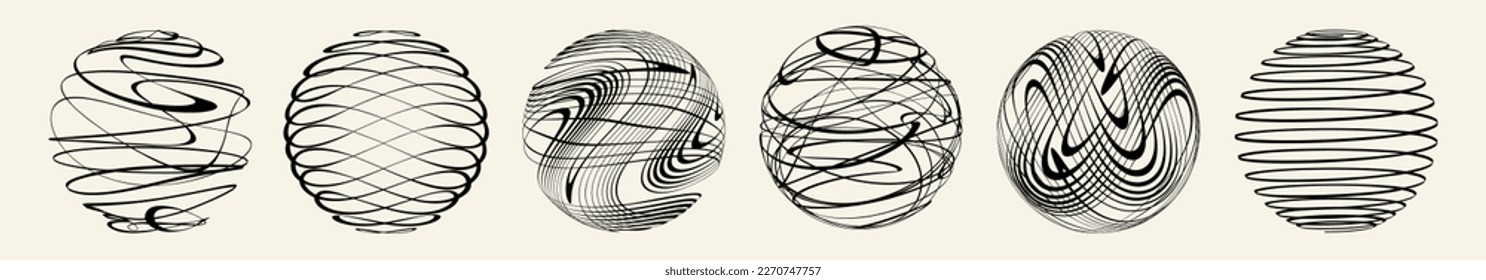 Circle minimal design modern icons collection. Vector spheres with  stripes, collection of pen sketch direction symbols  isolated on white background 