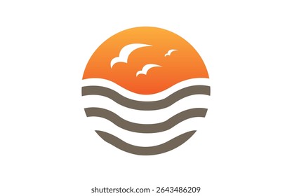 Circle minimalist sun Bird logo template design