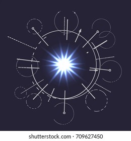 Circle minimalistic round shape line style on dark background glow star