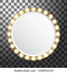 Circle mirror with light bulbs, vector illustration isolated on transparent background