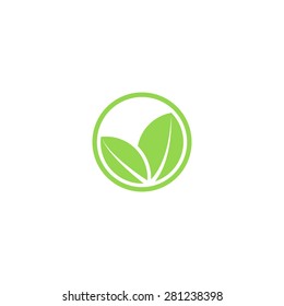 Circle mockup eco logo, green leafs of plant, organic creative icon
