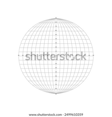 Circle, model of planet, Earth with degree grid, coordinate system, latitude and longitude. Parallels and meridians on flat circle. Isolated on white background. Vector