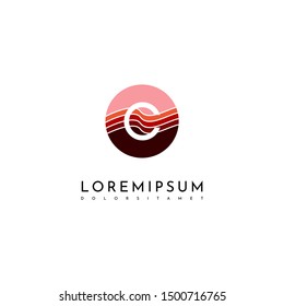 circle modern C logo letter technology symbol in red warm colors design concept