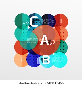 Antecedentes infográficos de geometría moderna en círculo. Fondo de plantilla de vector para diseño de flujo de trabajo, diagrama, opciones de número o diseño web