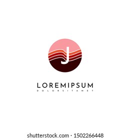 circle modern J logo letter technology symbol in red warm colors design concept