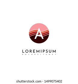 circle modern A logo letter technology symbol in red warm colors design concept