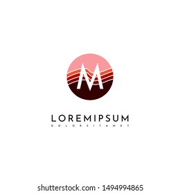 circle modern M logo letter technology symbol in red warm colors design concept