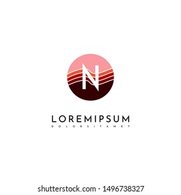 circle modern N logo letter technology symbol in red warm colors design concept