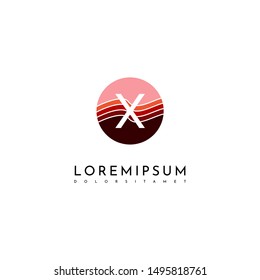 circle modern X logo letter technology symbol in red warm colors design concept