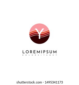 circle modern Y logo letter technology symbol in red warm colors design concept
