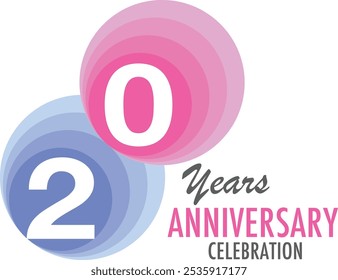 circle monochrome color of blue and pink number 20 years anniversary celebration, isolated on white background.
