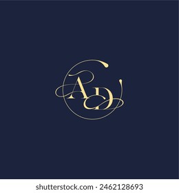Diseño del monograma del círculo para la letra de oro de lujo de la boda AD