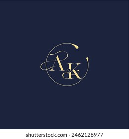 Diseño del monograma del círculo para la letra de oro de lujo de la boda AK