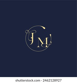 Diseño del monograma del círculo para la letra de oro de lujo JM de la boda