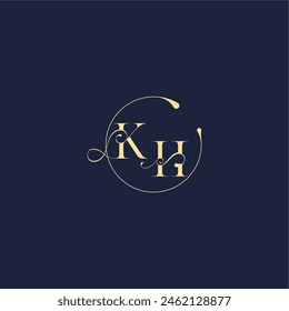 Diseño de monograma de círculo para la boda KH carta de oro de lujo