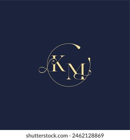 Diseño del monograma del círculo para la letra de oro de lujo de la boda KM