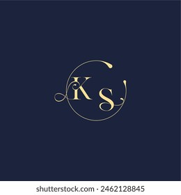 Diseño del monograma del círculo para la letra de oro de lujo de la boda KS