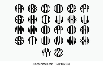 Circle Monogram Font Block Color Vector and Clip Art svg