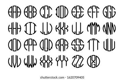 Circle monogram font. Clipart image isolated on white background