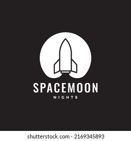 circle moon with rocket airplane space logo design vector graphic symbol icon illustration creative idea
